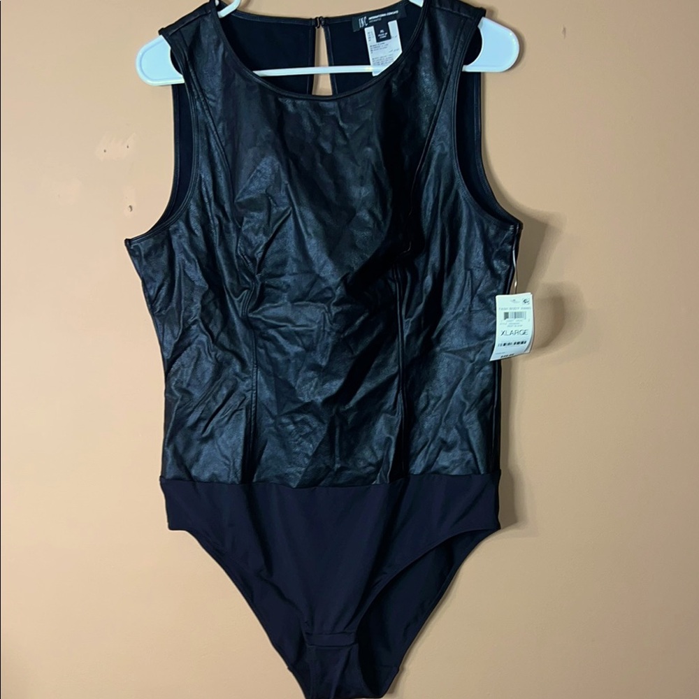 INC. Black Faux Leather Bodysuit